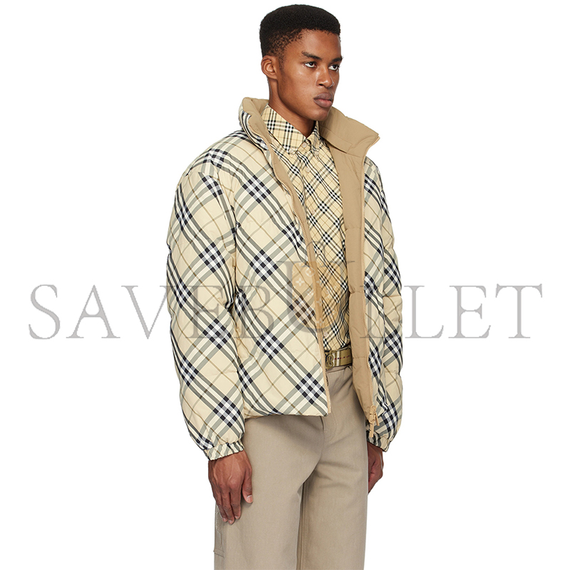 Bv*b*rry beige check puffer reversible down jacket